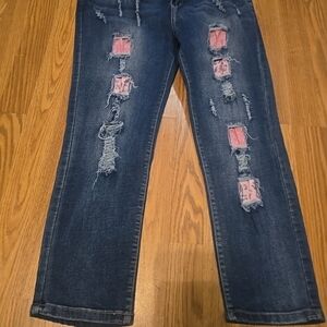 SHEIN Straight Leg Jeans with Pink Accents
